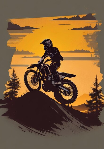 silhouette motocross mountain background