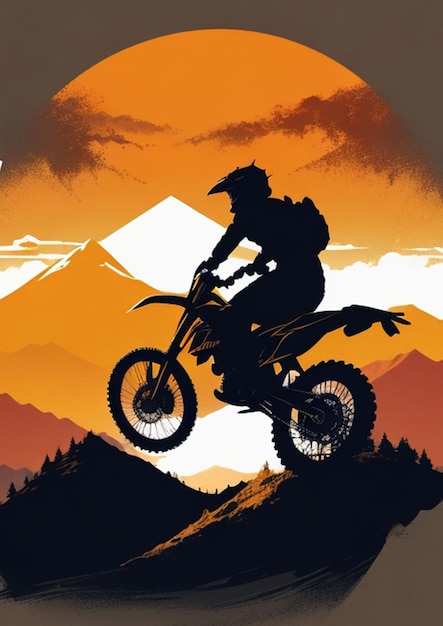 silhouette motocross mountain background