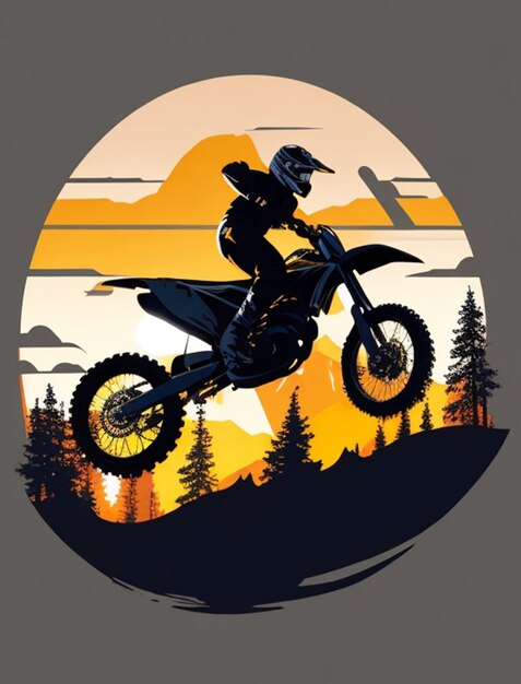 Foto silhouette sfondo di montagna motocross