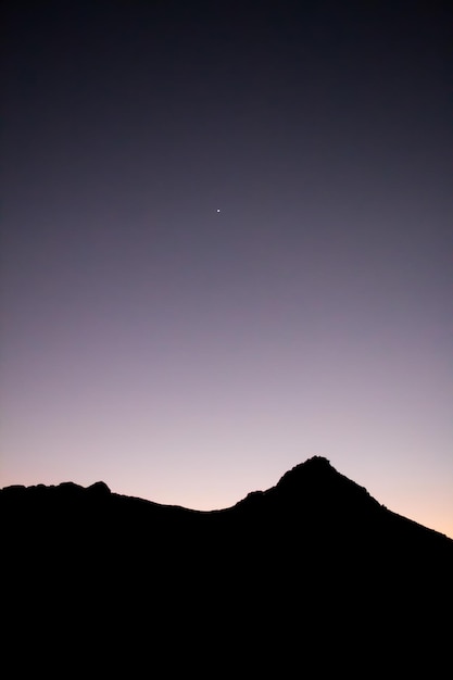 silhouette of a mountain at the end of sunset