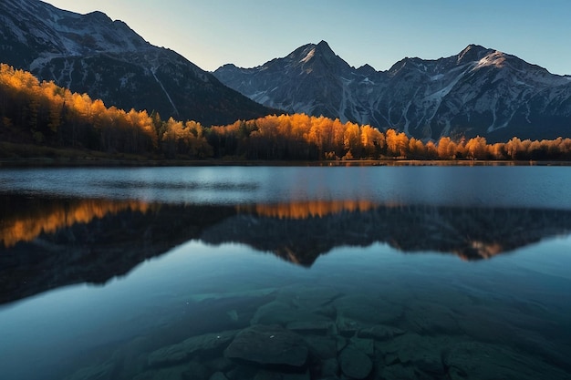 Photo silhouette of a mountain with a lake reflection