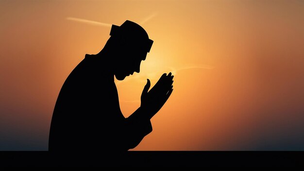 Silhouette of muslim man praying