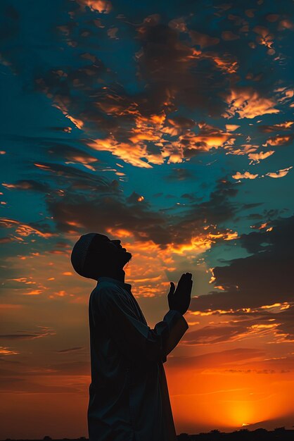 Silhouette of Muslim people praying