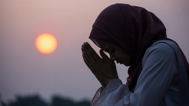 Silhouette of muslim woman praying