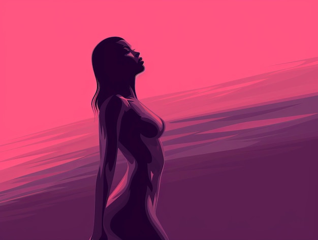 Photo silhouette of a naked woman standing in front of a pink background