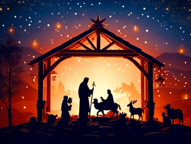 Silhouette nativity scene illustration