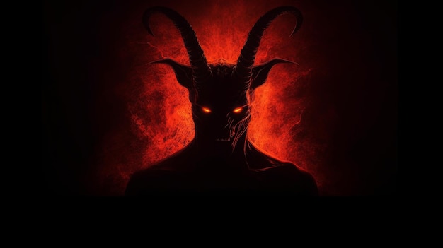 Фото Силуэт демона с красными глазами из ада