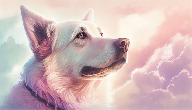 Фото Силуэт собаки в небе как мечтающая собака или генеративный искусственный интеллект концепции собачьего рая