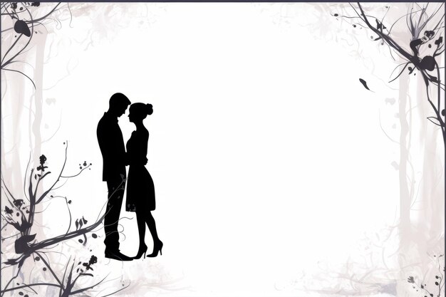 写真 森でキスしている男性と女性のシルエット