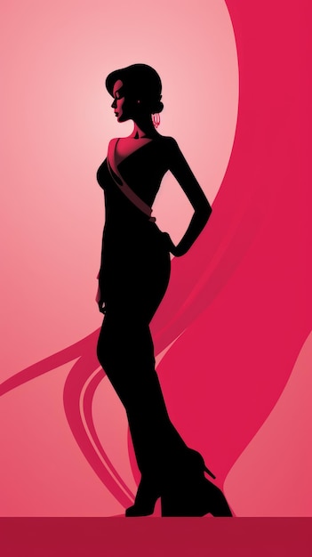写真 赤い背景にドレスを着た女性のシルエット