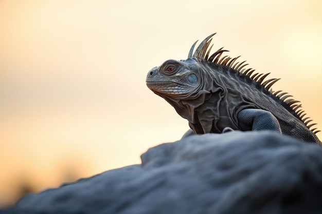 Фото Силуэт игуаны на скале при заходе солнца