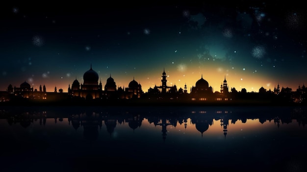 Фото Силуэт красивой мечети в прекрасную ночь