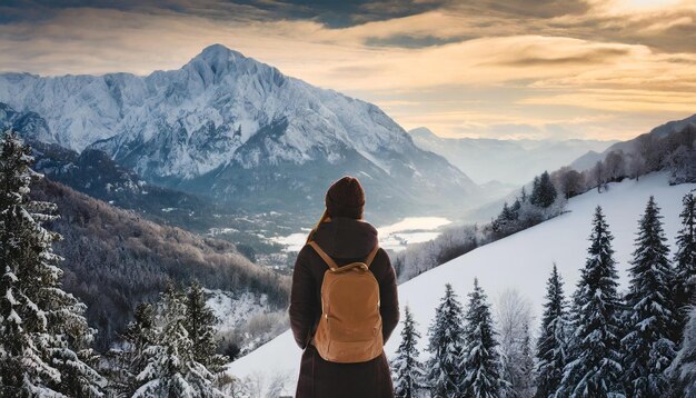 写真 季節性感情障害を象徴する冬の背景に描かれた女性のシルエット