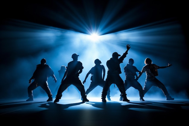 사진 silhouette of hip hop boy band dancers