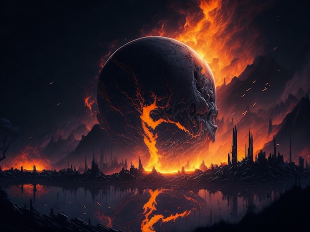 Фото Силуэт человека на земле адского огня портал в ад ворота в ад дорога в ад