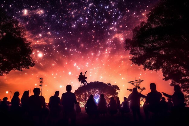 写真 星空の下でコンサートを楽しんでいる人々のシルエット 独立記念日