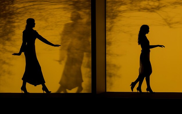 写真 リムライトダンスの背景コンセプトで暗闇の中で踊る女性のシルエット