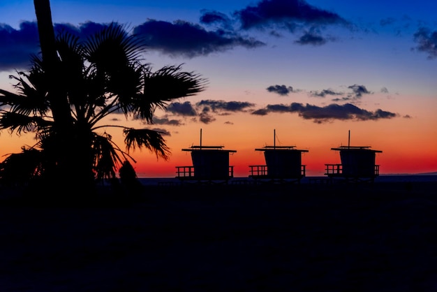 Photo silhouette palm trees on beach against sky during sunset