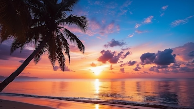 Silhouette of palm trees Beautiful sunset