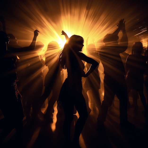 silhouette of people dancing in the club