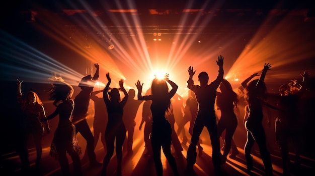 Premium AI Image | Silhouette of people dancing in a nightclub under