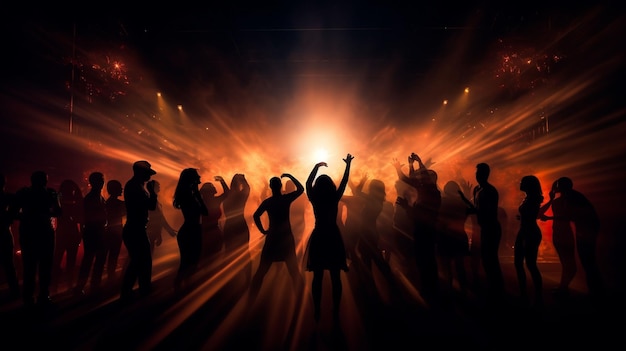 Silhouette of people dancing in a nightclub under