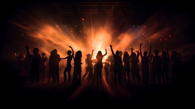 Silhouette of people dancing in a nightclub under