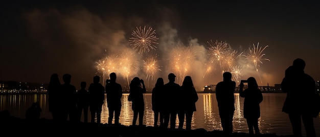 Silhouette of People looking at firework