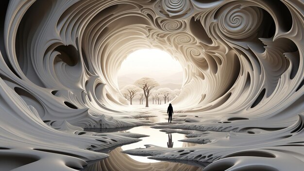 Foto silhouette di una persona in un tunnel astratto alieno generative ai