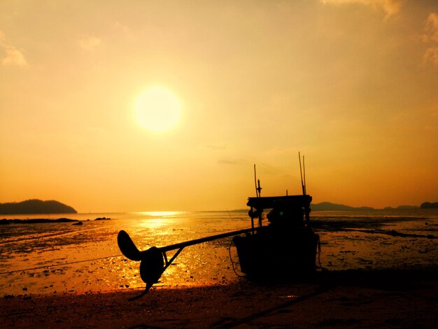 Silhouette person on beach against sky during sunset