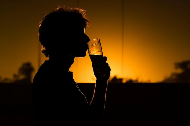 Silhouette of a person drinking a beer AI generative