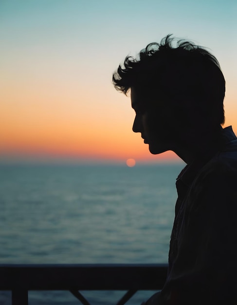 a silhouette of a person looking the horizon realistic style