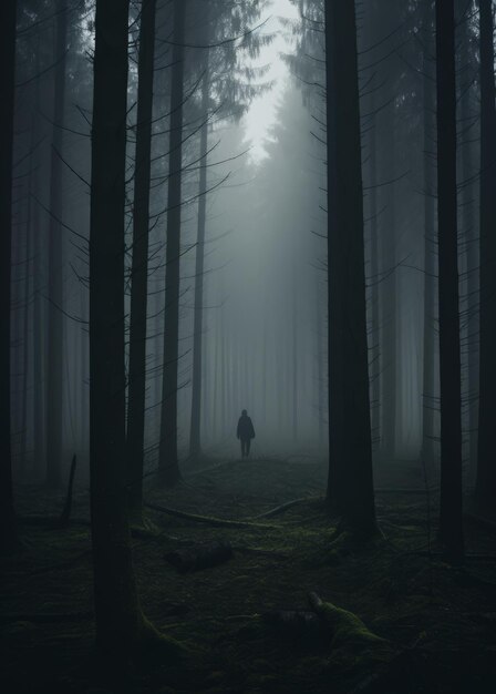 Silhouette of Person in Misty Forest