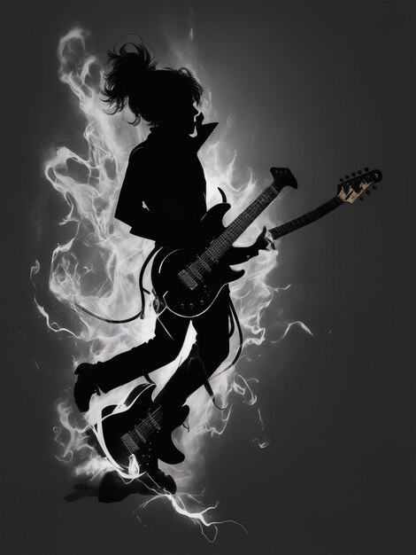 Silhouette of a person playing an electric guitar