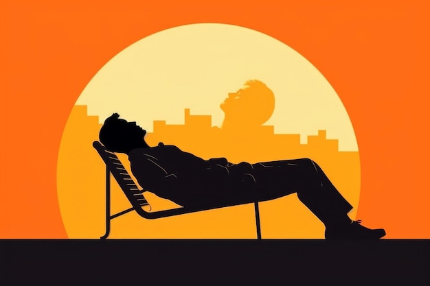 Photo silhouette of a person relaxing on a sun lounger against a stunning sunset