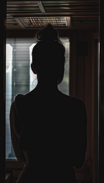Photo silhouette of a person in a shower with dramatic backlit ambiance wellness and relaxation concept