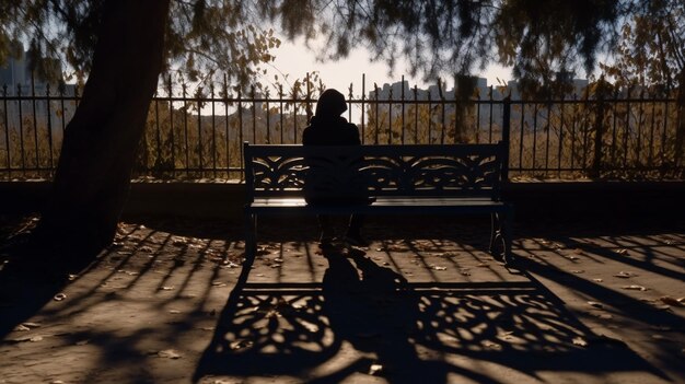 A silhouette of a person sitting on a bench