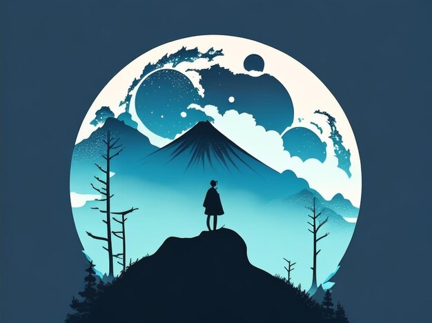 Photo silhouette of a person standing on a mountain embracing the summit