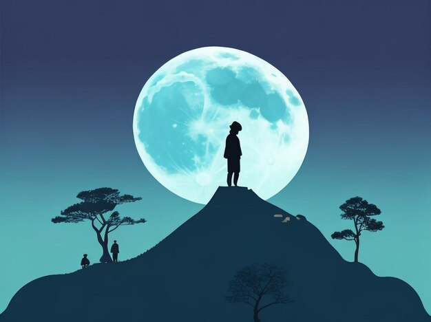 Silhouette of a person standing on a mountain embracing the summit