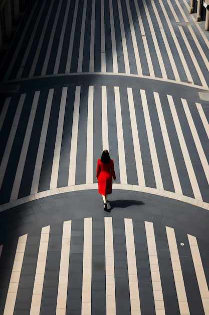 A silhouette of a person walking in the street