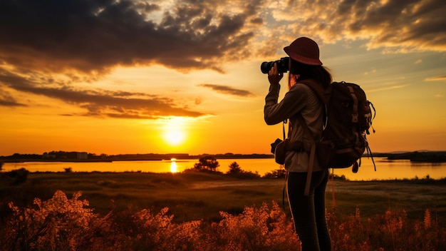 silhouette of person watching sunset