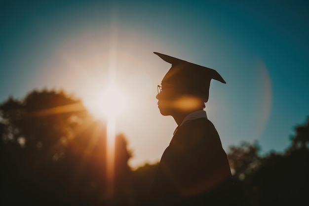 Silhouette of Person Wearing Graduation Cap and Gown