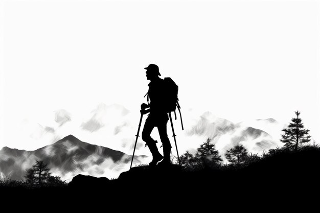 Foto una silhouette di una persona con uno zaino in cima a una collina.