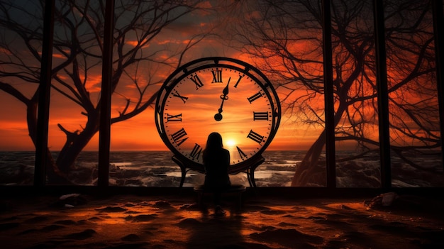 Photo silhouette of a person with clock and time concept