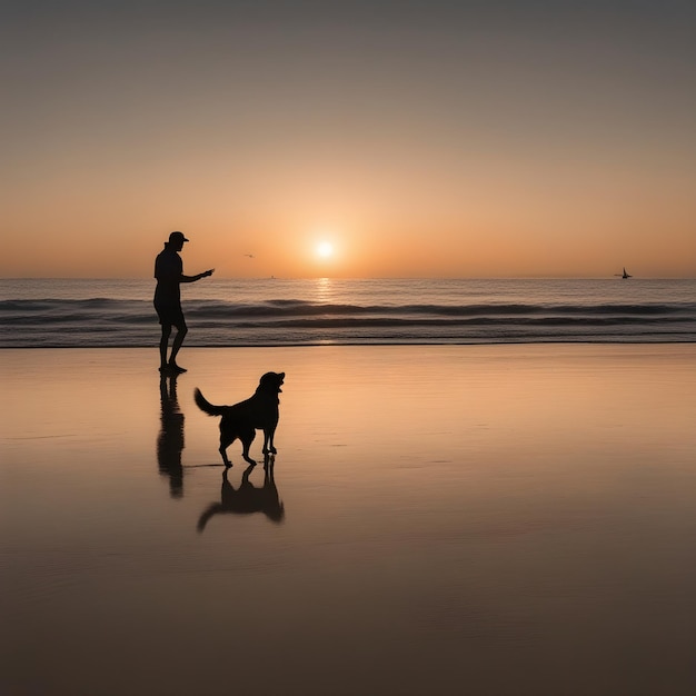 Silhouette of a person with his dog