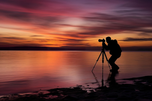 Photo silhouette of photographer on camera