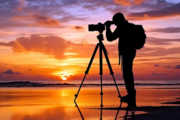 Silhouette of photographer on camera