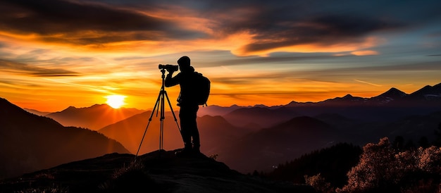 Silhouette of a photographer capturing mountain majesty