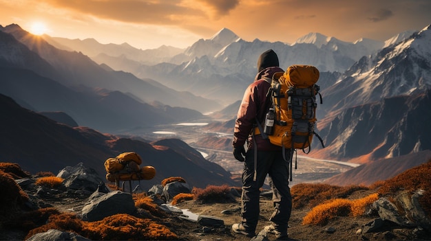 Silhouette of a photographer taking a picture with a mountain in the background