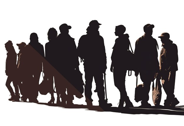 silhouette of poor immigrant and refugee peoples isolated on background